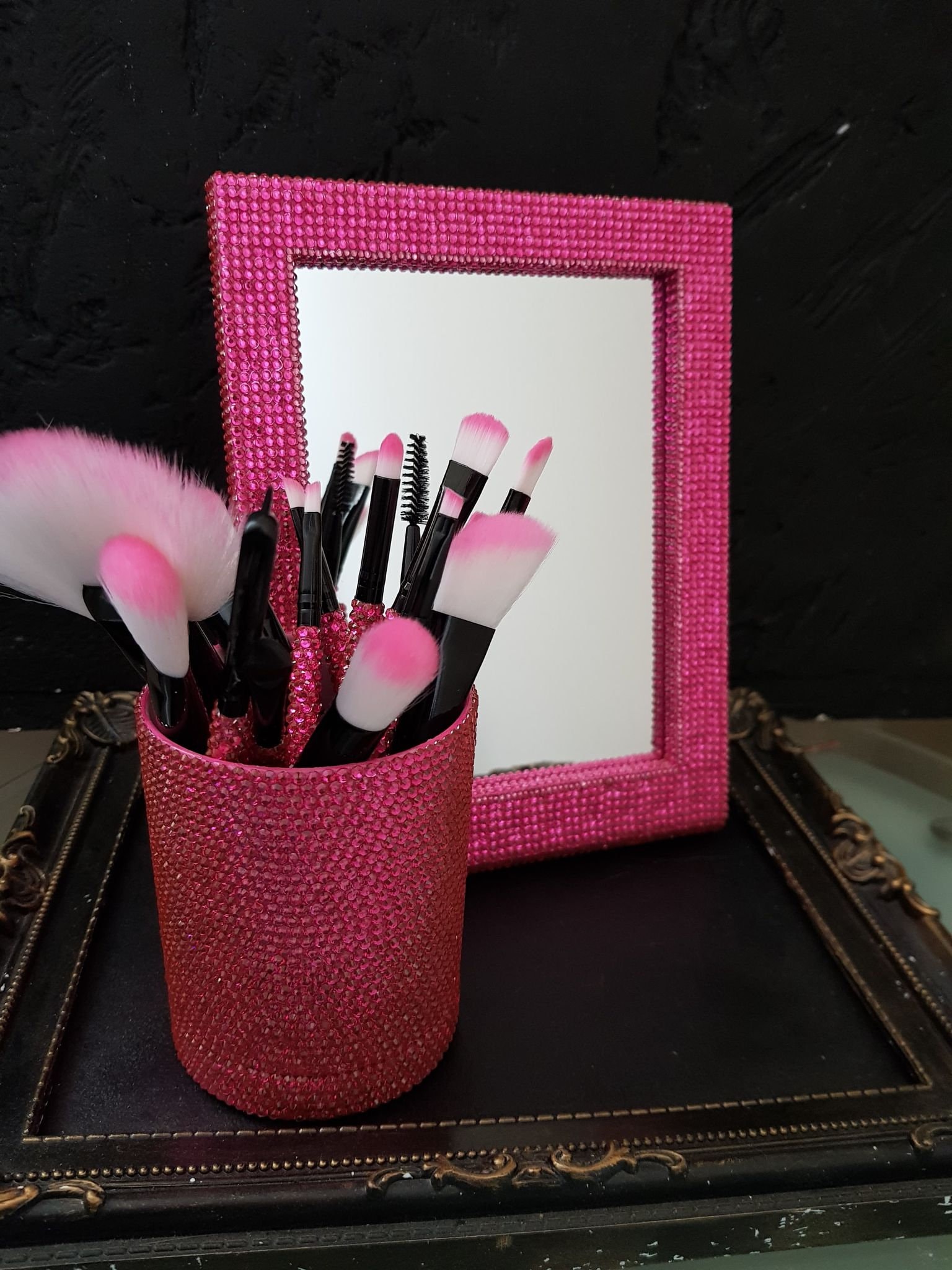 15 Stück Bling Crystal Schillernde Make-Up Pinsel Set + Halter Makeup Spiegel Fertig Als Geschenk von LovelyBoutiqueGB