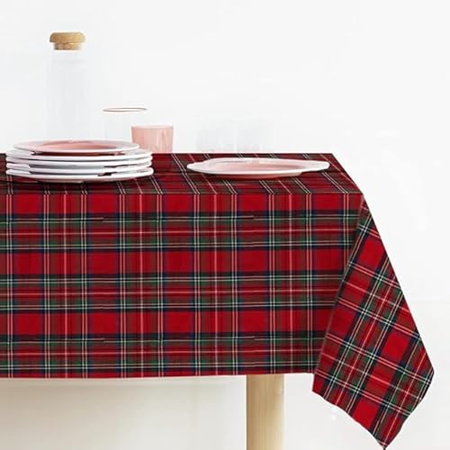 Lovely Home Tischdecke Natalina zu Weihnachten, rechteckig, gefärbter Stoff, Lurex Tartan, hergestellt in Italien, Tischdecke Weihnachten, Made in Italy, schottisches Muster (140 x 180, Rot) von LOVELY HOME