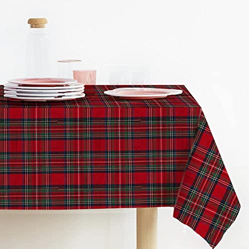 Lovely Home Tischdecke Natalina zu Weihnachten, rechteckig, gefärbter Stoff, Lurex Tartan, hergestellt in Italien, Tischdecke Weihnachten, Made in Italy, schottisches Muster (140 x 360, Rot) von LOVELY HOME