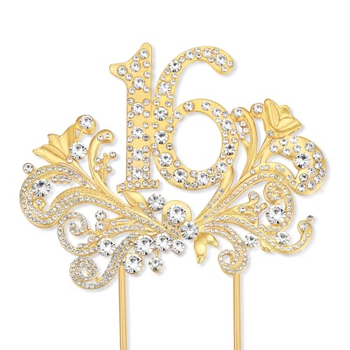 Lovelyshop Luxuriöser goldfarbener Metall-Kuchenaufsatz mit Kristallen, für den 16. Geburtstag, Sweetie 16 Lovelyshop Luxuriöser goldfarbener Metall-Kuchenaufsatz mit Kristallen, für den 16. Geburtstag, Sweetie 16 von Lovelyshop