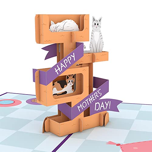 Lovepop® Katzen 3D-Pop-Up-Karte – Muttertags-Grußkarte mit Einsteckfach und Umschlag, handgemachte Pop-Up-Muttertagskarte mit drei niedlichen Katzen und Mäusen, 3D-Klappkarte für Mama zum Muttertag von Lovepop