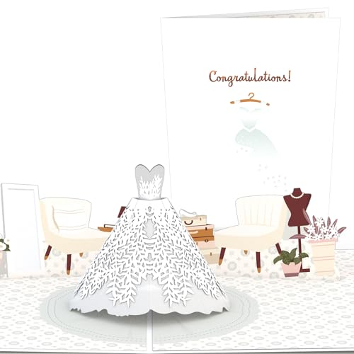 Lovepop Hochzeitskleid 3D-Pop-Up-Karte – Hochzeits-Grußkarte mit Einsteckfach und Umschlag, handgemachte Pop-up-Hochzeitskarte mit Brautkleid, 3D-Klappkarte für Braut zur Verlobung oder Hochzeit von Lovepop