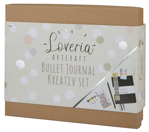 Loveria Bullet Journal Set mit Notizbuch und Stiften - A5 dotted schwarz 192 Seiten inkl 3 Stiften, über 250 Sticker, Washi Tape Klebeband, Büroklammern, Lineal und Bleistifte von Loveria