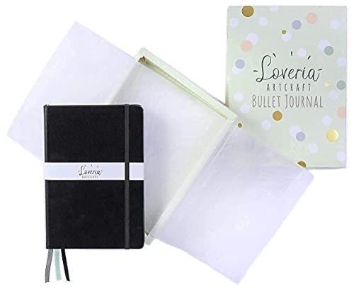 Loveria Bullet Journal dotted - A5 gepunktet, Hardcover, 192 Seiten, mit Gummizug und Lesezeichen, hochwertige Papierqualität, Notizheft für Planung, Gedanken und Ideen, schwarz von Loveria