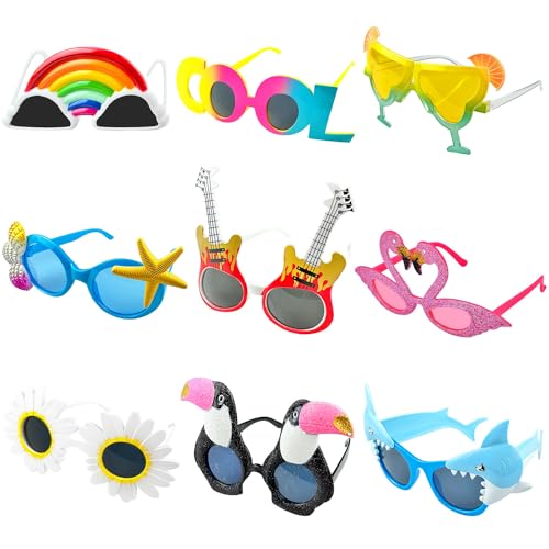 Party Brillen Lustig, 9 Stück Faschingsbrillen Lustig, Hawaiian Tropen Partybrillen, Lustige Brille, Partybrille, Party Brillen für Strand Hochzeit Maskerade Karneval Abschlussfeier Foto-Requisiten von Lovesmile