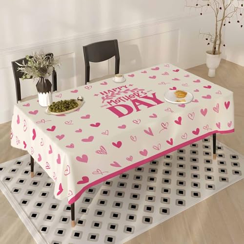 Tischdecke Geburtstag Beige Rosa Herz Tischdecke Abwaschbar Polyester Stoff Gartentischdecke Party Wasserabweisend Table Cloth Abwischbare Tischtuch Quadratisch(90x90cm) von Lovewang