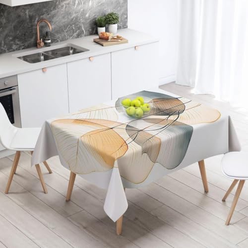 Tischdecke Geburtstag Blätter Orange Blau Tischdecke Abwaschbar Stoff Gartentischdecke Party Outdoor Indoor Wasserabweisend Table Cloth Abwischbare Tischtuch Rechteckig(140x180cm) von Lovewang