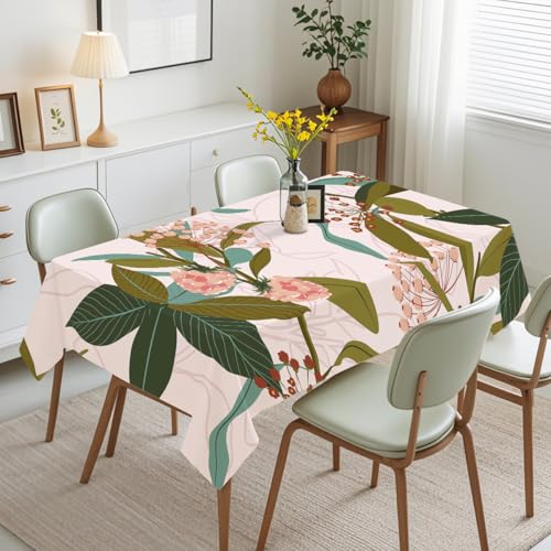 Tischdecke Geburtstag Blätter Rosa Blüten Tischdecke Abwaschbar Stoff Gartentischdecke Party Outdoor Indoor Wasserabweisend Table Cloth Abwischbare Tischtuch Rechteckig(140x200cm) von Lovewang