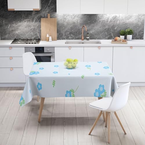 Tischdecke Geburtstag Blaue Grüne Blumen Tischdecke Abwaschbar Stoff Gartentischdecke Party Outdoor Indoor Wasserabweisend Table Cloth Abwischbare Tischtuch Rechteckig(140x200cm) von Lovewang