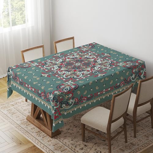Tischdecke Geburtstag Böhmisch Grün Rot Tischdecke Abwaschbar Polyester Stoff Gartentischdecke Party Wasserabweisend Table Cloth Abwischbare Tischtuch Quadratisch(90x90cm) von Lovewang
