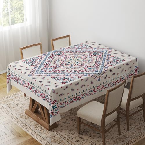 Tischdecke Geburtstag Böhmisches Rotblau Tischdecke Abwaschbar Polyester Stoff Gartentischdecke Party Wasserabweisend Table Cloth Abwischbare Tischtuch Quadratisch(90x90cm) von Lovewang