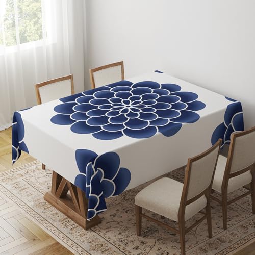 Tischdecke Geburtstag Dunkelblaue Mandala Tischdecke Abwaschbar Polyester Stoff Gartentischdecke Party Wasserabweisend Table Cloth Abwischbare Tischtuch Quadratisch(90x90cm) von Lovewang