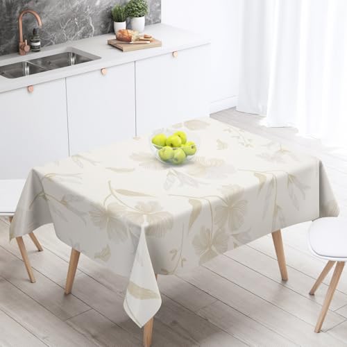Tischdecke Geburtstag Elegante Beige Blumen Tischdecke Abwaschbar Polyester Stoff Gartentischdecke Party Wasserabweisend Table Cloth Abwischbare Tischtuch Quadratisch(90x90cm) von Lovewang