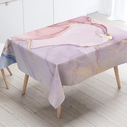 Tischdecke Geburtstag Eleganter Rosa Marmor Tischdecke Abwaschbar Polyester Stoff Gartentischdecke Party Wasserabweisend Table Cloth Abwischbare Tischtuch Quadratisch(90x90cm) von Lovewang
