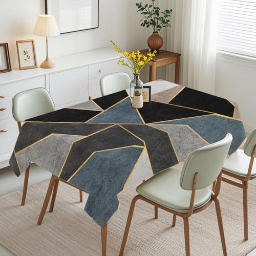 Tischdecke Geburtstag Geometrisch Blau Schwarz Tischdecke Abwaschbar Stoff Gartentischdecke Party Outdoor Indoor Wasserabweisend Table Cloth Abwischbare Tischtuch Rechteckig(140x180cm) von Lovewang