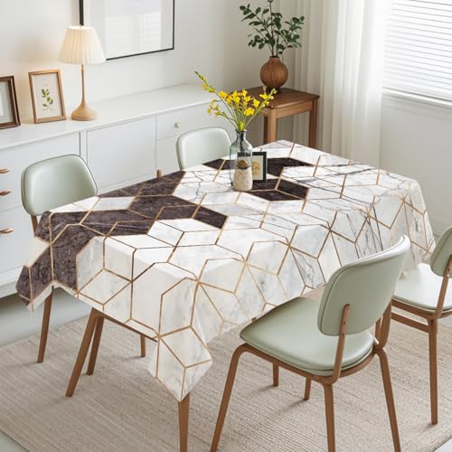 Tischdecke Geburtstag Geometrisches Braungold Tischdecke Abwaschbar Stoff Gartentischdecke Party Outdoor Indoor Wasserabweisend Table Cloth Abwischbare Tischtuch Rechteckig(140x200cm) von Lovewang