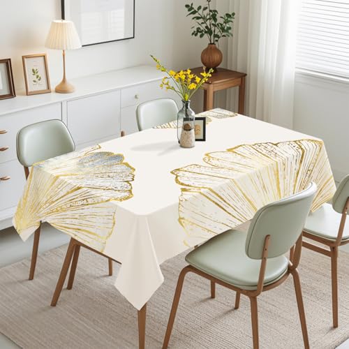 Tischdecke Geburtstag Golden Beige Blätter Tischdecke Abwaschbar Stoff Gartentischdecke Party Outdoor Indoor Wasserabweisend Table Cloth Abwischbare Tischtuch Rechteckig(100x140cm) von Lovewang