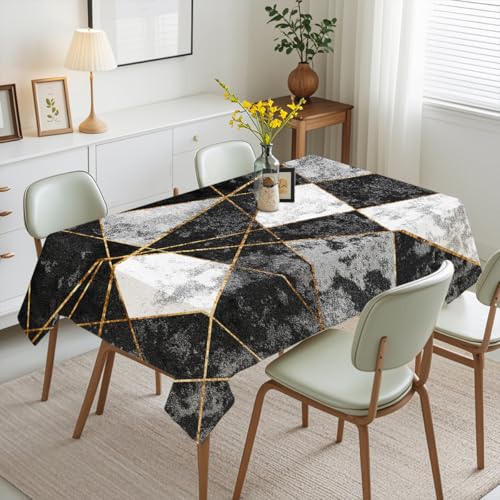 Tischdecke Geburtstag Golden Black Geometrie Tischdecke Abwaschbar Stoff Gartentischdecke Party Outdoor Indoor Wasserabweisend Table Cloth Abwischbare Tischtuch Rechteckig(100x140cm) von Lovewang