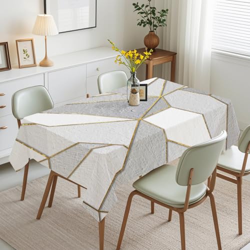 Tischdecke Geburtstag Golden Grey Geometrie Tischdecke Abwaschbar Stoff Gartentischdecke Party Outdoor Indoor Wasserabweisend Table Cloth Abwischbare Tischtuch Rechteckig(140x180cm) von Lovewang