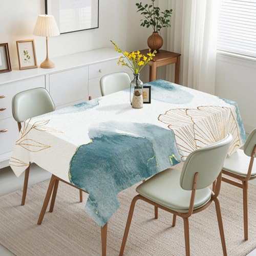 Tischdecke Geburtstag Goldene Blätter Blau Tischdecke Abwaschbar Stoff Gartentischdecke Party Outdoor Indoor Wasserabweisend Table Cloth Abwischbare Tischtuch Rechteckig(140x240cm) von Lovewang
