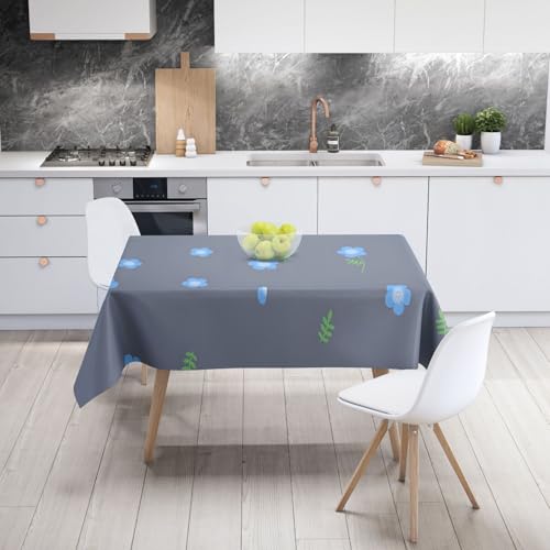 Tischdecke Geburtstag Grauer Blauer Druck Tischdecke Abwaschbar Stoff Gartentischdecke Party Outdoor Indoor Wasserabweisend Table Cloth Abwischbare Tischtuch Rechteckig(100x140cm) von Lovewang