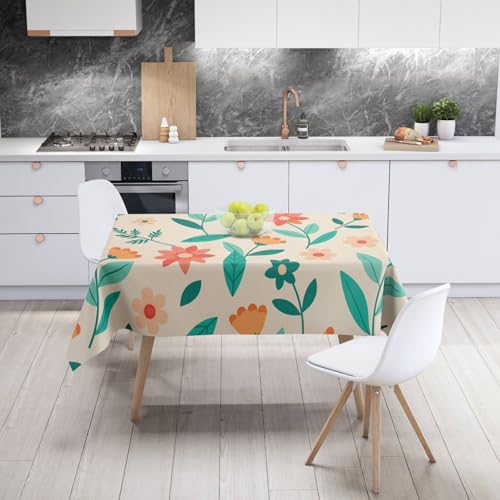 Tischdecke Geburtstag Grün Beige Floral Tischdecke Abwaschbar Stoff Gartentischdecke Party Outdoor Indoor Wasserabweisend Table Cloth Abwischbare Tischtuch Rechteckig(140x240cm) von Lovewang