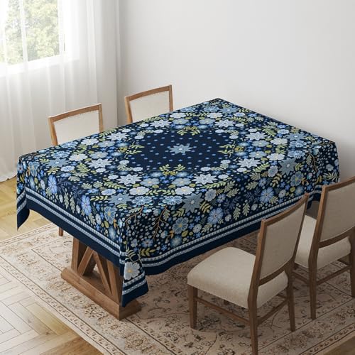 Tischdecke Geburtstag Grün Blau Blumen Tischdecke Abwaschbar Polyester Stoff Gartentischdecke Party Wasserabweisend Table Cloth Abwischbare Tischtuch Quadratisch(90x90cm) von Lovewang