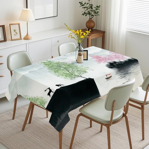 Tischdecke Geburtstag Grün Rosa Baum Tischdecke Abwaschbar Stoff Gartentischdecke Party Outdoor Indoor Wasserabweisend Table Cloth Abwischbare Tischtuch Rechteckig(100x140cm) von Lovewang