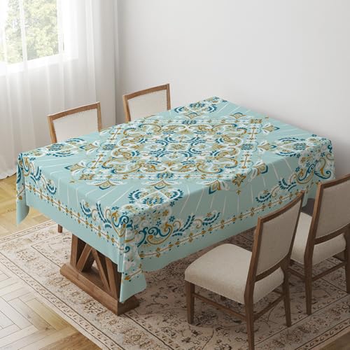 Tischdecke Geburtstag Grüne Retro Marokko Tischdecke Abwaschbar Polyester Stoff Gartentischdecke Party Wasserabweisend Table Cloth Abwischbare Tischtuch Quadratisch(90x90cm) von Lovewang