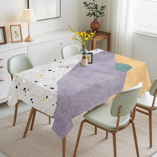 Tischdecke Geburtstag Lila Grauer Terrazzo Tischdecke Abwaschbar Stoff Gartentischdecke Party Outdoor Indoor Wasserabweisend Table Cloth Abwischbare Tischtuch Rechteckig(140x180cm) von Lovewang