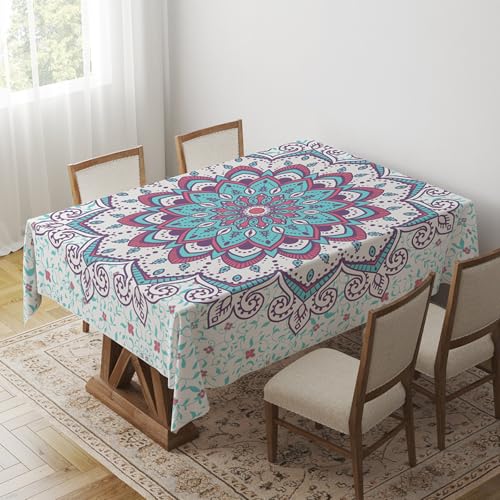 Tischdecke Geburtstag Mandala Rosa Grün Tischdecke Abwaschbar Polyester Stoff Gartentischdecke Party Wasserabweisend Table Cloth Abwischbare Tischtuch Quadratisch(90x90cm) von Lovewang