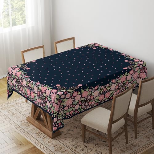 Tischdecke Geburtstag Marineblaue Blumen Tischdecke Abwaschbar Polyester Stoff Gartentischdecke Party Wasserabweisend Table Cloth Abwischbare Tischtuch Quadratisch(90x90cm) von Lovewang