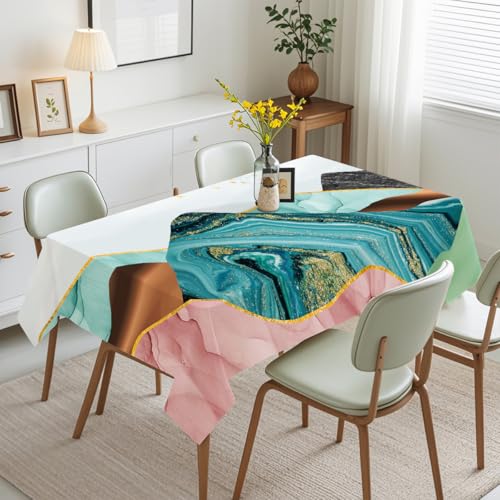 Tischdecke Geburtstag Marmor Gold Blau Tischdecke Abwaschbar Polyester Stoff Gartentischdecke Party Wasserabweisend Table Cloth Abwischbare Tischtuch Quadratisch(140x140cm) von Lovewang