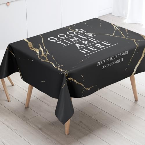 Tischdecke Geburtstag Marmor Schwarzes Gold Tischdecke Abwaschbar Polyester Stoff Gartentischdecke Party Wasserabweisend Table Cloth Abwischbare Tischtuch Quadratisch(90x90cm) von Lovewang