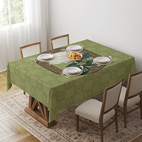 Tischdecke Geburtstag Matcha Grüne Blumen Tischdecke Abwaschbar Polyester Stoff Gartentischdecke Party Wasserabweisend Table Cloth Abwischbare Tischtuch Quadratisch(90x90cm) von Lovewang