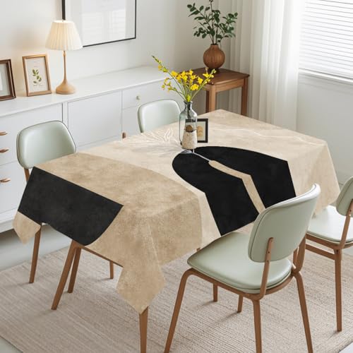 Tischdecke Geburtstag Modern Beige Schwarz Tischdecke Abwaschbar Stoff Gartentischdecke Party Outdoor Indoor Wasserabweisend Table Cloth Abwischbare Tischtuch Rechteckig(140x200cm) von Lovewang