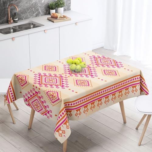 Tischdecke Geburtstag Orange Rosa Geometrie Tischdecke Abwaschbar Polyester Stoff Gartentischdecke Party Wasserabweisend Table Cloth Abwischbare Tischtuch Quadratisch(90x90cm) von Lovewang