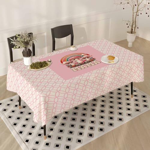 Tischdecke Geburtstag Regenbogen Pink Pilz Tischdecke Abwaschbar Polyester Stoff Gartentischdecke Party Wasserabweisend Table Cloth Abwischbare Tischtuch Quadratisch(90x90cm) von Lovewang