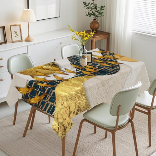 Tischdecke Geburtstag Retro Gold Blau Tischdecke Abwaschbar Polyester Stoff Gartentischdecke Party Wasserabweisend Table Cloth Abwischbare Tischtuch Quadratisch(140x140cm) von Lovewang