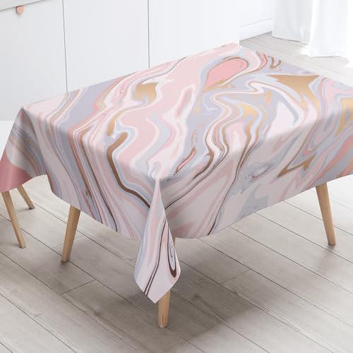 Tischdecke Geburtstag Rosagold Marmor Tischdecke Abwaschbar Polyester Stoff Gartentischdecke Party Wasserabweisend Table Cloth Abwischbare Tischtuch Quadratisch(90x90cm) von Lovewang