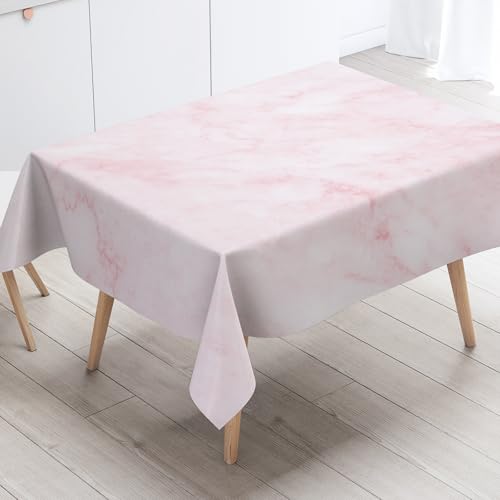 Tischdecke Geburtstag Rosaweißer Marmor Tischdecke Abwaschbar Polyester Stoff Gartentischdecke Party Wasserabweisend Table Cloth Abwischbare Tischtuch Quadratisch(90x90cm) von Lovewang