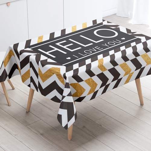 Tischdecke Geburtstag Schwarzgold Geometrie Tischdecke Abwaschbar Polyester Stoff Gartentischdecke Party Wasserabweisend Table Cloth Abwischbare Tischtuch Quadratisch(90x90cm) von Lovewang