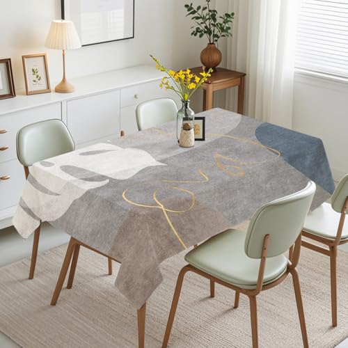 Tischdecke Geburtstag Tropisches Graugold Tischdecke Abwaschbar Polyester Stoff Gartentischdecke Party Wasserabweisend Table Cloth Abwischbare Tischtuch Quadratisch(140x140cm) von Lovewang