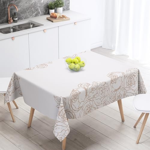 Tischdecke Geburtstag Weiße Gelbe Blumen Tischdecke Abwaschbar Polyester Stoff Gartentischdecke Party Wasserabweisend Table Cloth Abwischbare Tischtuch Quadratisch(90x90cm) von Lovewang