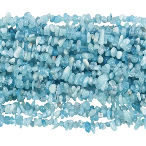 Lovionus89 150cm Aquamarin unregelmäßig geformter Kristall und heilende getrommelte Chipsteinperlen für die Schmuckherstellung von Lovionus89