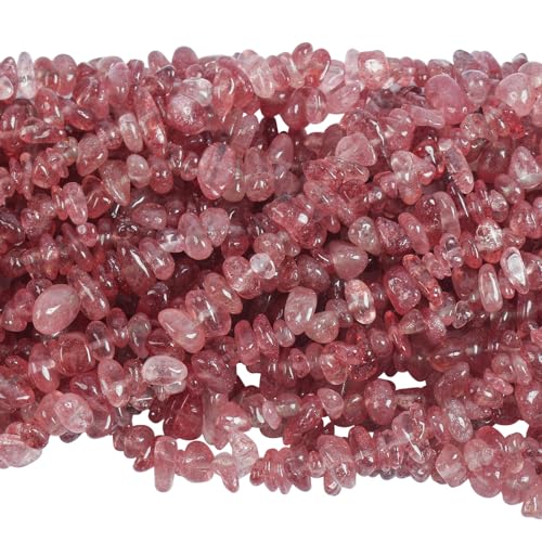 Lovionus89 150cm Erdbeerquarz unregelmäßig geformter Kristall und heilende getrommelte Chipsteinperlen für die Schmuckherstellung von Lovionus89