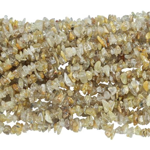 Lovionus89 150cm Rutilierter Goldquarz unregelmäßig geformter Kristall und heilende getrommelte Chipsteinperlen für die Schmuckherstellung von Lovionus89