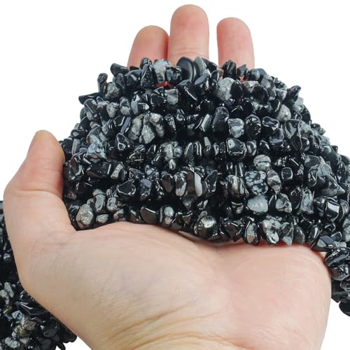 Lovionus89 150cm Schneeflocken-Obsidian unregelmäßig geformter Kristall und heilende getrommelte Chipsteinperlen für die Schmuckherstellung von Lovionus89