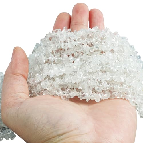 Lovionus89 150cm Weißer Kristall unregelmäßig geformter Kristall und heilende getrommelte Chipsteinperlen für die Schmuckherstellung von Lovionus89