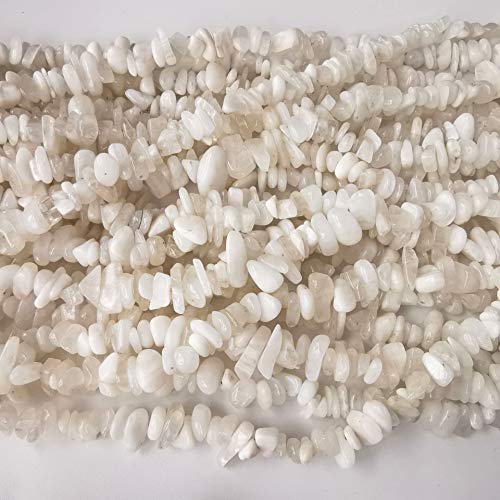 Lovionus89 150cm Weißer Mondstein unregelmäßig geformter Kristall und heilende getrommelte Chipsteinperlen für die Schmuckherstellung von Lovionus89